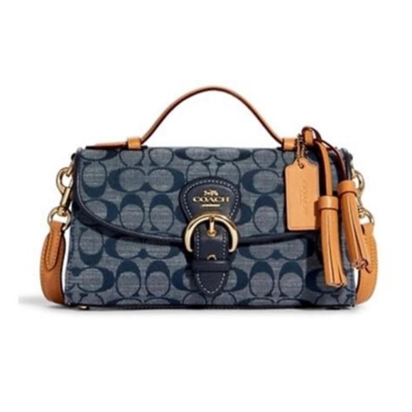Coach Handbags - NWT Coach Kleo Top Handle in Signature Chambray Logo Pattern. Denim Blue.